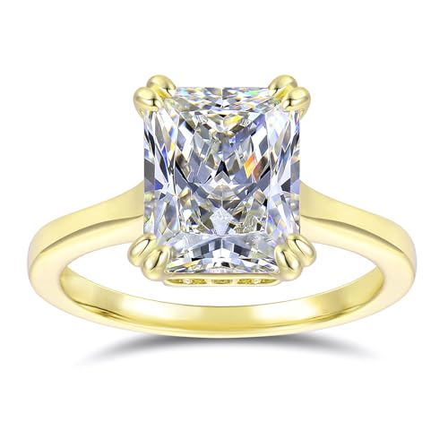 Gold 14K 4.0 carat Radiant Cut Hidden Halo Moissanite Engagement Ring for Women Promise Bridal Rings for women