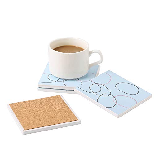 VEWEET porseleinen onderzetters 6-delige set, vierkante drankjes onderzetters met kurk onderkant, glasonderzetter, aanvulling op porselein tafelservies serie NIKITA