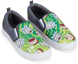 RICK AND MORTY Mens Shoes - Mens Slip On Sneakers - Rick & Morty Canvas Slip On Sneakers (Green, 10)