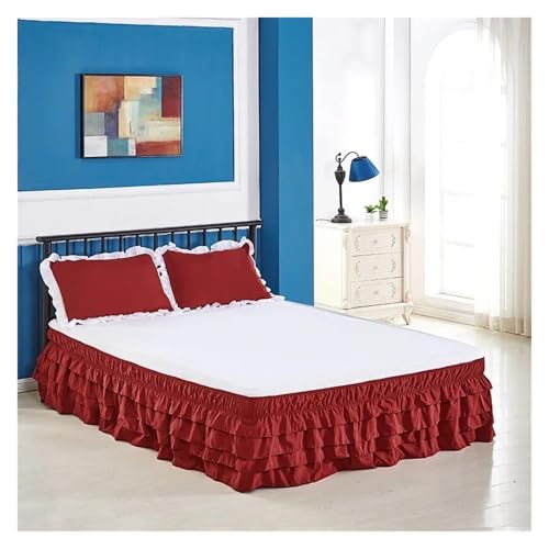 Faldón de cama Falda de cama con volantes de 4 capas, falda de cama elástica envolvente, funda de cama sin superficie, falda de cama for Hotel en casa, doble/completa/Queen/King(Wine Red,TWIN 100x200x