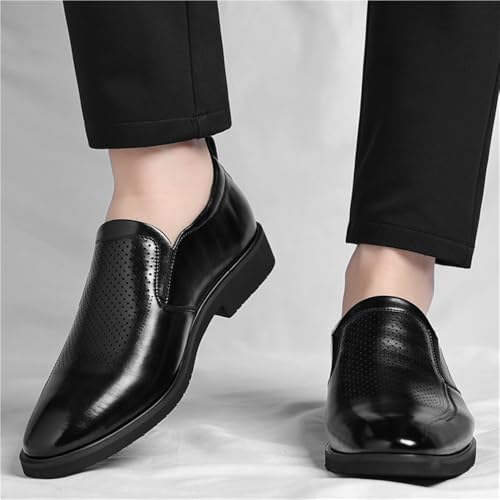 Men's Slip On Dress Shoes Wide Fit Breathable Hollow Leather Formal Office Loafers Easy Wear Classic Suit Shoes4