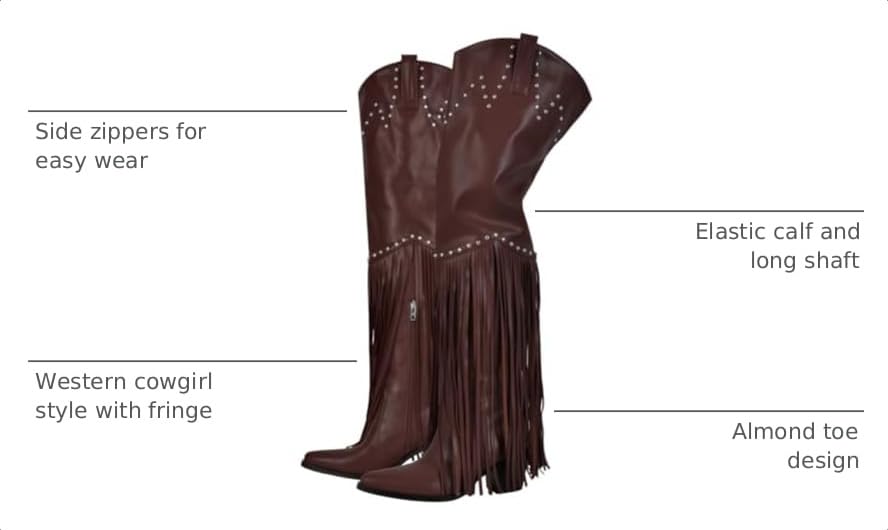 Image of richealnini Western Thigh High Cowboy Boots with Fringe Over Knee Wide Calf Cowgirl Boots