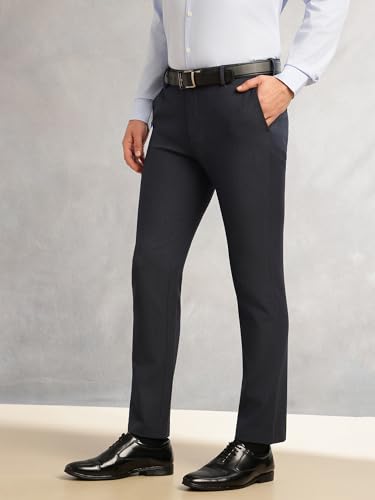 Image of Thomas Scott Men's Regular Fit Mid-Rise Solid Formal Performance Trouser | Flexi-Waist & 4-Way Stretch | 4 Pockets | Button Closure