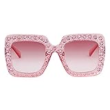 ADE WU Oversized Square Rhinestone Sunglasses Retro Big Vintage Sun Glasses Pink Frame Pink Lens