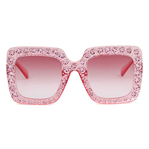 ADE WU Oversize Square Rhinestone Sunglasses Retro Thick Square Frame Sun Glasses