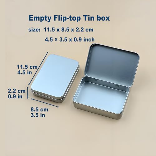 Image of 2 Pcs Flip-Top Tin Rectangular Metal Tin Boxes with Hinged Lids (4.5 x 3.5 x 0.9 Inch), Empty Storage Containers in for Gift Cards, Crafts, Hardware & EDC Survival Kits, Silver