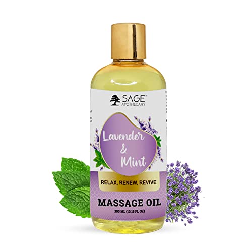 Sage Apothecary's Lavender Mint Massage Oil : Sensual Harmony Meets Natural Elegance | Vegan | Cruelty Free | Natural Bliss | Ideal for Couples, Date Nights, and Relaxing Massages | 300 ml