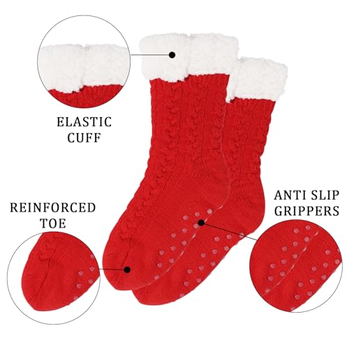 Image of Abodhu Warm Slipper Socks for Women - Fuzzy, Thick, Cozy Sherpa Lined Socks with Non-Slip Bottoms