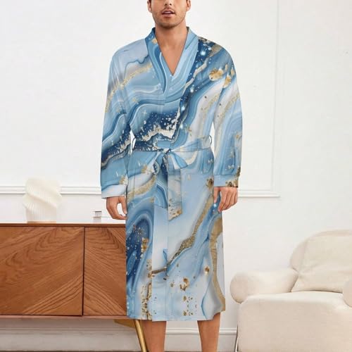 Abstract Marble Texture Soft Robe Long Sleeve Bathrobes V Neck Sleepwear Spa Robes with Belt Men Woman2