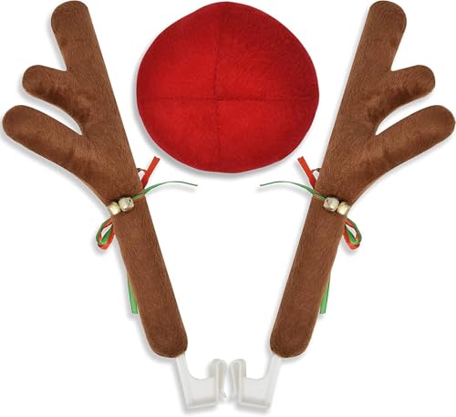 3-teiliges Geweih für die Weihnachtsdekoration mit roten Ohren und Glocken