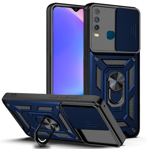 Image of AESTMO Tough Armor Vivo Y17 / Y15 / Y12 Bumper Back Case Cover | Ring Holder & Sliding Camera Shield Cover | 360 Degree Protection Back Case Cover for Vivo Y17 / Y15 / Y12 (Blue)
