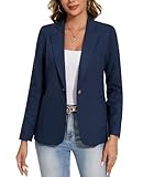 MINTLIMIT Lightweight Cotton Linen Blazer for Women UK Long Sleeve Summer Jackets (Navy M)