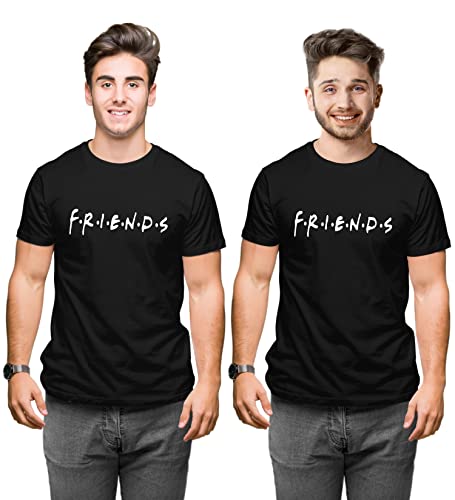 Image of Hangout Hub Friends Printed Round Neck Half Sleeves Tshirts-Set of 2-Men Cotton Regular Fit T Shirts-Family Matching Twinning Tshirts