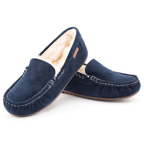 Parfeying Women's Sheepskin Moccasin Slippers Cow Suede Memory Foam Driving Style Loafers
