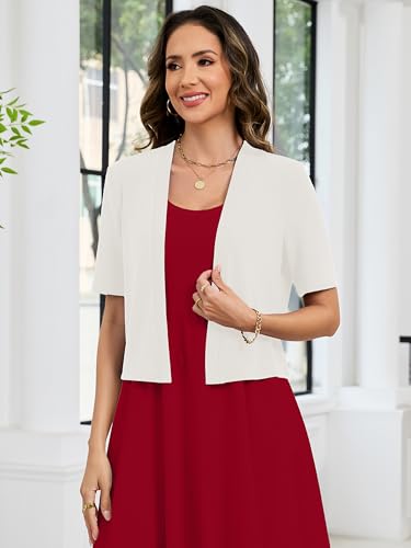 Image of Heymoments Women's Thin Shrugs Short Sleeve Lightweight Cropped Tops Open Front Knitted Cardigan for Dress Summer Bolero