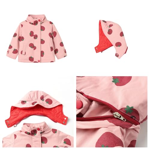 Mud Kingdom Girls Padded Jacket with Hood Tomato Print Pocket Warm Outerwear Zip Up Winter4