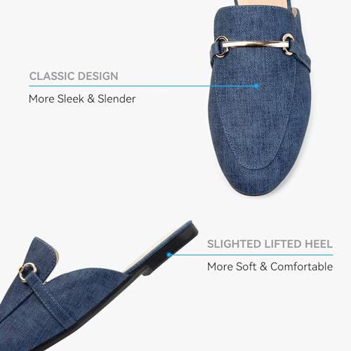 Image of MUSSHOE Gold Buckle Mules for Women - Comfortable Memory Foam Loafers, Classy Slip On Flats for Office Business Casual, Dressy Pointed Toe Shoes