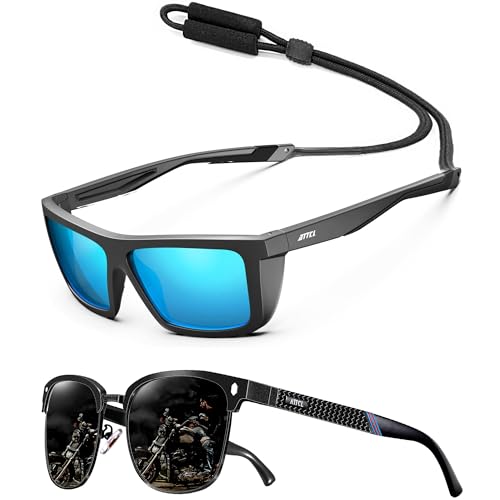 ATTCL Bundle Men's Driving Polarized Rimless Sunglasses Al-Mg Metal Frame Ultra Light:(1124-Black-Black-Blue)+(8188-black)