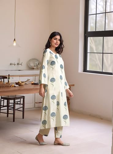 Image of ANNI Designer Women Rayon Viscose Regular Fit Printed Straight Kurta with Pant