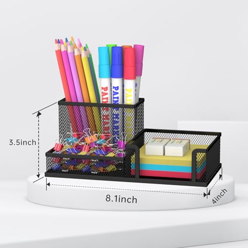 SUPEASY Mesh Pen Holder Desk Organizer, Office Supplies Pencil Storage with 3 Compartments, Office Desk Accessories and Workspace Organizers for Home School, Black image 7