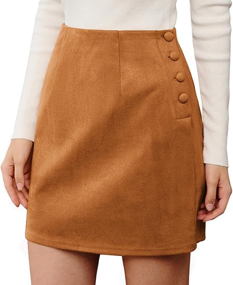 Belle Poque Damen Mini Rock Hohe Taille Gerade Röcke Wildleder Röcke...