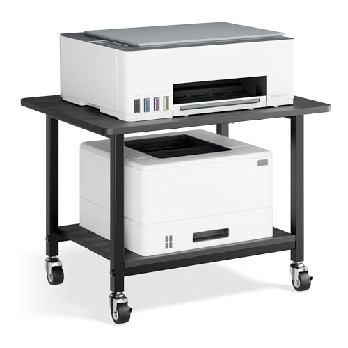 niffgaff Druckertisch mit feststellbaren Rollen 2 Ebenen Druckerständer Rollbarer Druckerwagen aus Holz & Metall 51 × 39 × 37 cm Kompakter Printer Stand für Home Office Schwarz