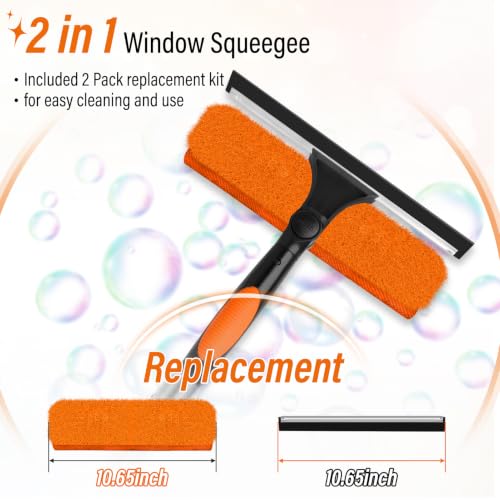 Image of 18FT High Window Cleaning Kit with Pole,2 in 1 Window Squeegee,3-12FT Professional Window Clean Pole Kit,2 Squeegee & 2 Microfibre Cloths,180Rotatable Squeegee for Indoor /Outdoor High Windows