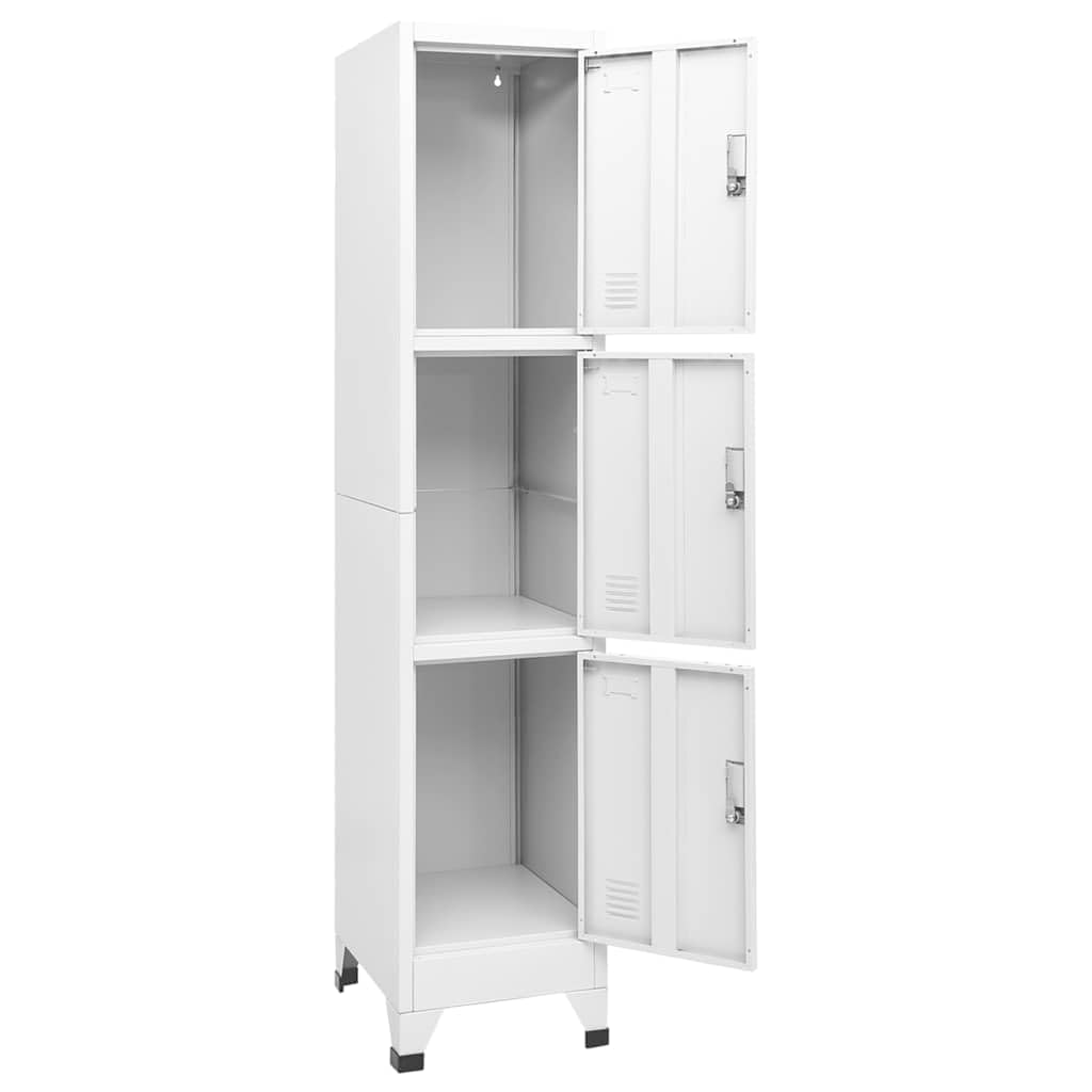Armadietto portaoggetti industriale in metallo grigio con 3 scomparti chiudibili in acciaio per ufficio, palestra, scuola, garage, ripostiglio, 38 x 45 x 180 cm