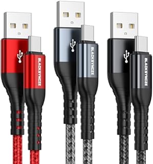 BLACKSYNCZE Kabel USB C 3,1 A w nylonowym oplocie do szybkiego ładowania, do Samsung Galaxy S23, S22, S20fe, S10, S9, Note 20/10/9, Huawei P40, P30, Mate 30, 20 (3 szt., 2 m)