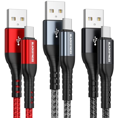 BLACKSYNCZE Cavo USB C [3Pezzi, 2M] Cavo USB Type-C Ricarica Rapida Cavo Tipo C Nylon Intrecciato Cavo Caricatore per Samsung Galaxy S23 S22 S21 S20 S10 S9 Note 20 10, Huawei P40 P30, Pixel 7, MI 12