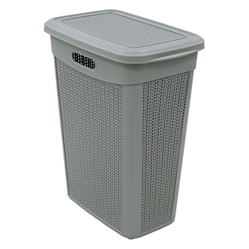 JVL 43L Knit Design Slim Laundry Basket, Grey, H:55 x W:46 x D:29cm Approx,13-365GY
