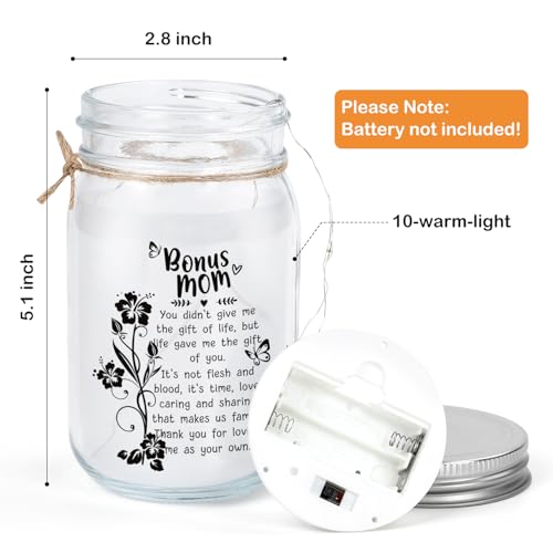 Image of Bonus Mom Gifts Mason Jar Night Light for Mothers Day from Daughter Son,Step Mom Gifts,Birthday for Stepmom, Mother in Law Gifts
