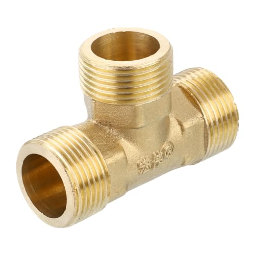 sourcing map Brass Tee Pipe Fitting, G3/4 x G3/4 x G3/4 3 Way T-Connector for Gas Transport Connect Pipelines, 1pcs