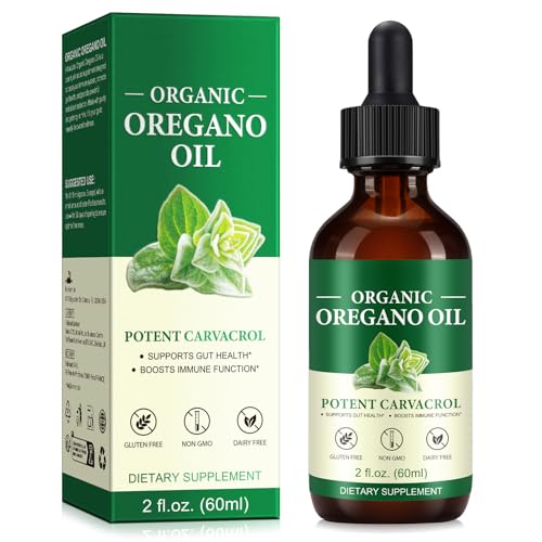 Organic Oregano Oil 60ml Wild Oil of Oregano Carvacrol Essential Oils Liquid Drops Herbal Supplement with Virgin Olive Oils for Immune Support & Digestive Support | Non-GMO 100% Natural Ingredients