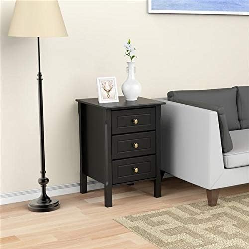 Yaheetech Tall Nightstand End Side Table with 3 Drawers Storage Cabinet for Bedroom, Set of 2, Black