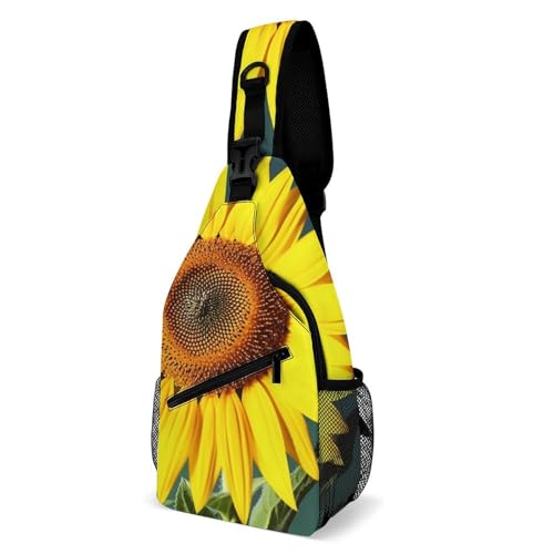 Mochila de pecho tipo sling Bloom Sunflower para hiking