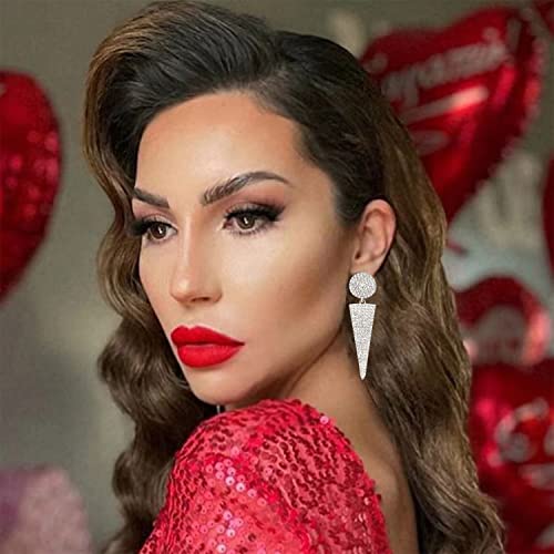 Kafu Simple Big Triangle Crystal Bridal Chandelier Drop Dangle Earrings Elegant Rhinestone Bridal Dangling Studs Earring Wedding Jewelry Gift For Women Girls (Silver) #TOP3