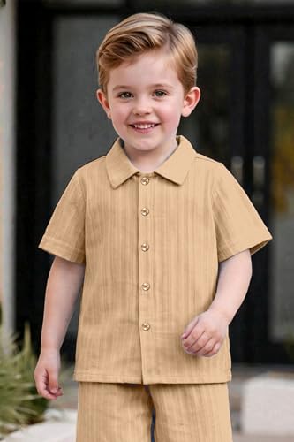 Image of Fashion Dream Boys Cotton Blend Solid Co-ord Set|Boys Co-ord Set|Boy's Clothing Set|Boy's 2 Piece Set|Clothing Set|Boys Shirt and Short Set|Co-ords