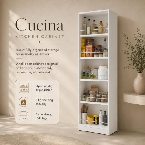 Image of Studio Kook Cucina Tall Kitchen Cabinet with Guard Rails, Moonshine White