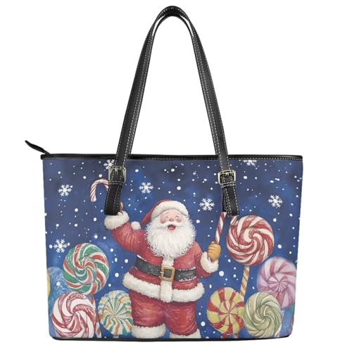 Image of Coldinair Christmas Leather Tote Bag for Women with Zipper Large Shoulder Tote Bag Shopping Casual Travel Bag Handbag Purse