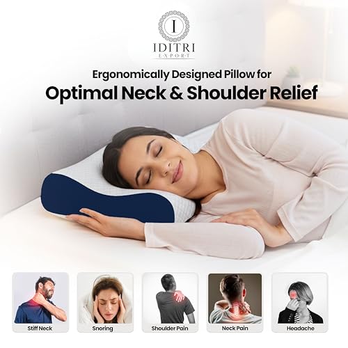 Image of Standard Cervical Pillow Set of 2, Memory Foam Contour for Neck and Shoulder Pain Relief, Ergonomic Design for Side and Back Sleepers, Breathable Blue Cover, 60 x 35 x 12 cm