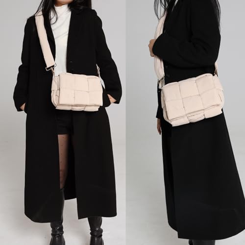 Image of Shoulder Bag Lightweight Puffer Tote Crossbody Bag Handwoven for Women | waterproof nylon, durable, soft padded texture, versatile for travel, work, weekend, everyday, adjustable strap