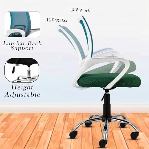 Image of Casa Copenhagen Mesh Mid Back Office /Study /Computer /Revolving /Desk Chair for Work from Home -Metal Base, Height Adjustable Seat - Green & White Handle
