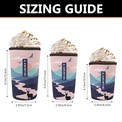 Image of 3 Pack Reusable Sleeve for Iced Coffee Cup, Coffee Neoprene Sleeve for Iced&Hot Drinks, Coffee Sleeve Compatible with Starbucks, Dunkin Coffee Cup. (Sunset Elk)