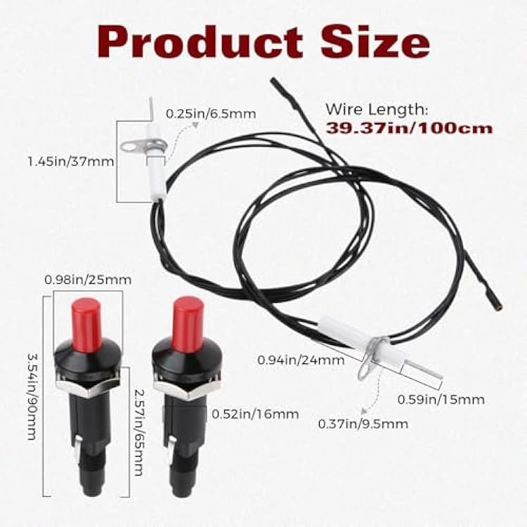 DRELD Piezo Igniter with Spark Ignition, Propane Push Button Piezo Igniter Kit with Threaded Ceramic Electrode Ignition Plug Type of 1 Out 2, Fit for Gas Grill Range Heater Stove Kitchen lgniter