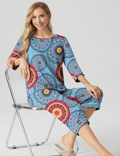 Image of PrinStory Womens Pajama Sets Capri Pjs Soft Lounge Sets XS-4XL