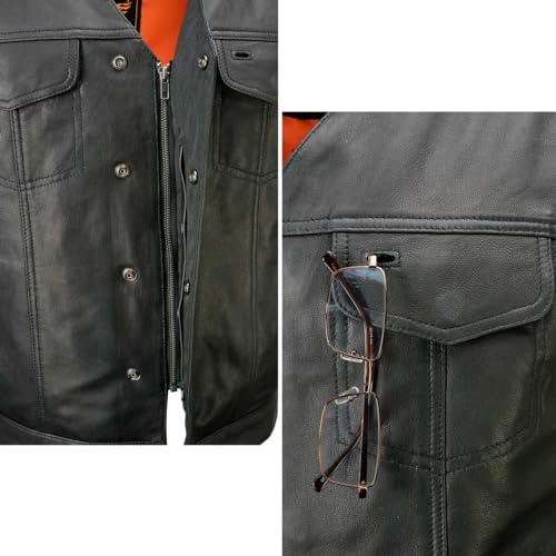 Milwaukee Leather MLM3503 Men's Pursuit Black Premium Goat Leather V Neck Club Style Motorcycle Rider Vest4