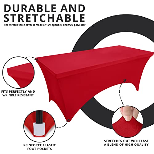 Image of Utopia Kitchen Spandex Tablecloth 1 Pack [6FT, Red] Tight, Fitted, Washable and Wrinkle Resistant Stretch Rectangular Patio Table Cover for Event, Wedding, Banquet & Parties [72Lx30Wx30H Inch]