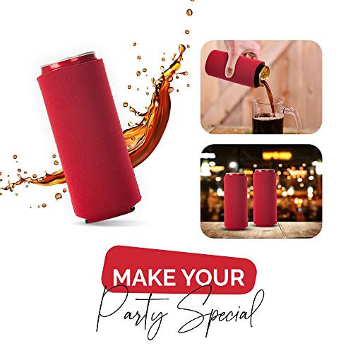 Image of Slim Can Cooler Sleeve 12 Pack - Blank Neoprene Insulated Can Coolers for 12 oz Skinny Beer & Soda Cans - Sublimation Ready Drink Sleeves for Heat Press, Custom Printing & Party Favors (Red)