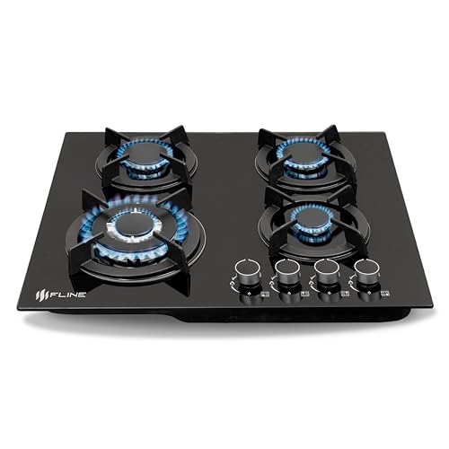 Parrilla De Gas Empotrable 4 Quemadores | Vidrio Templado | Gas LP Y Gas Natural | Encendido Electrónico | Estufa De Mesa | Parrilla De Inducción | Fácil Limpieza